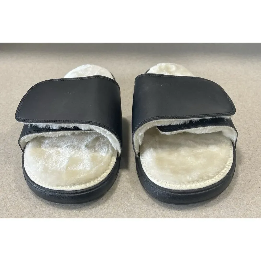 New-I-Slides Men’s Size 11 Black Sherpa Lined Sandals Faux Fur Comfort Slides
